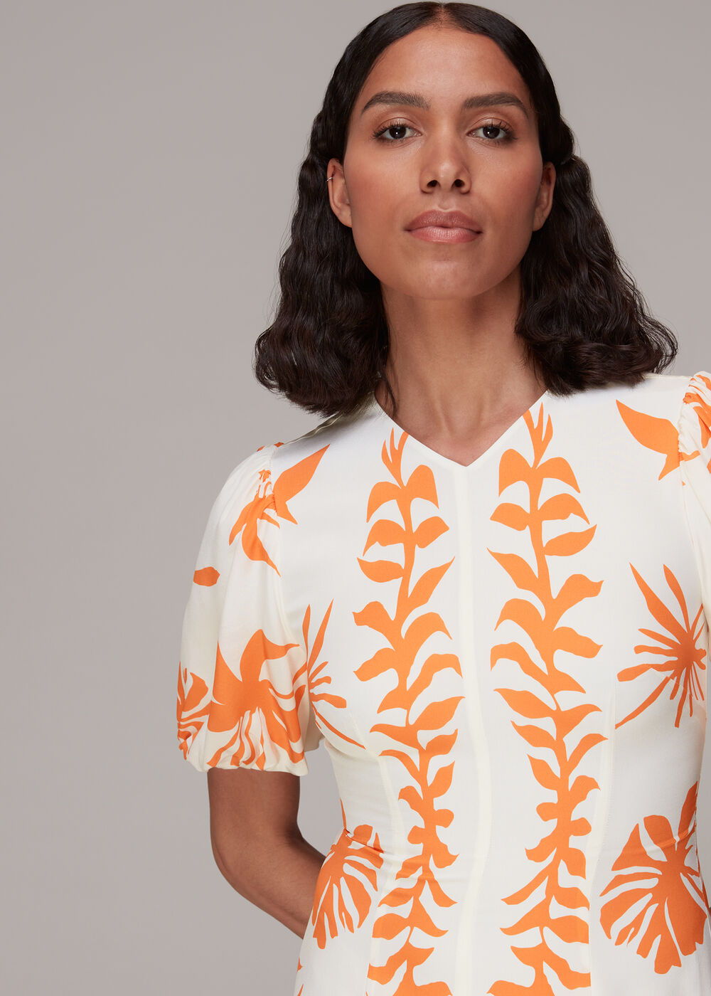 Cora Big Leaf Print Silk Dress