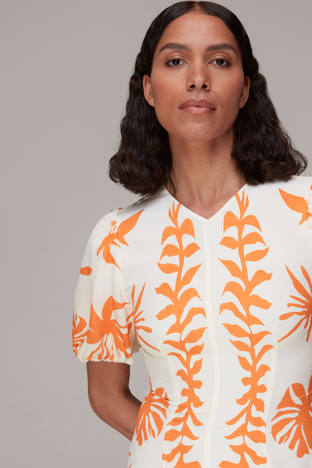 Cora Big Leaf Print Silk Dress