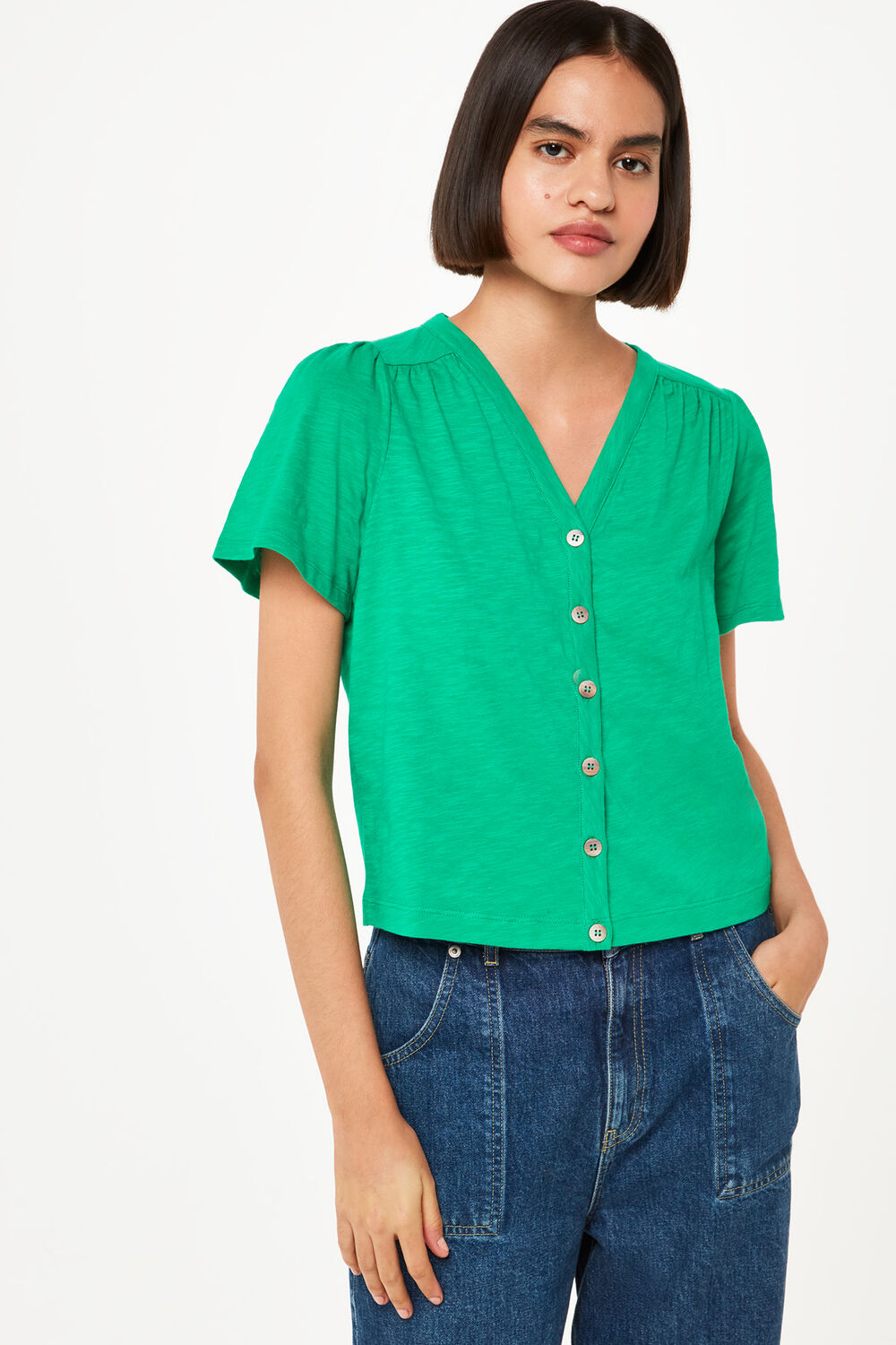 Maeve V-Neck Button Front Tee