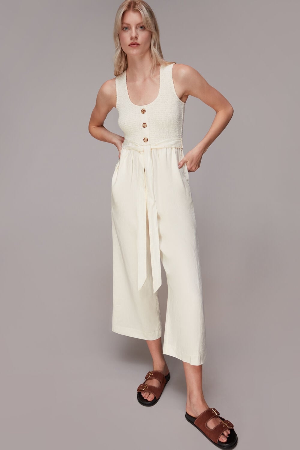 Shirred Linen Jumpsuit