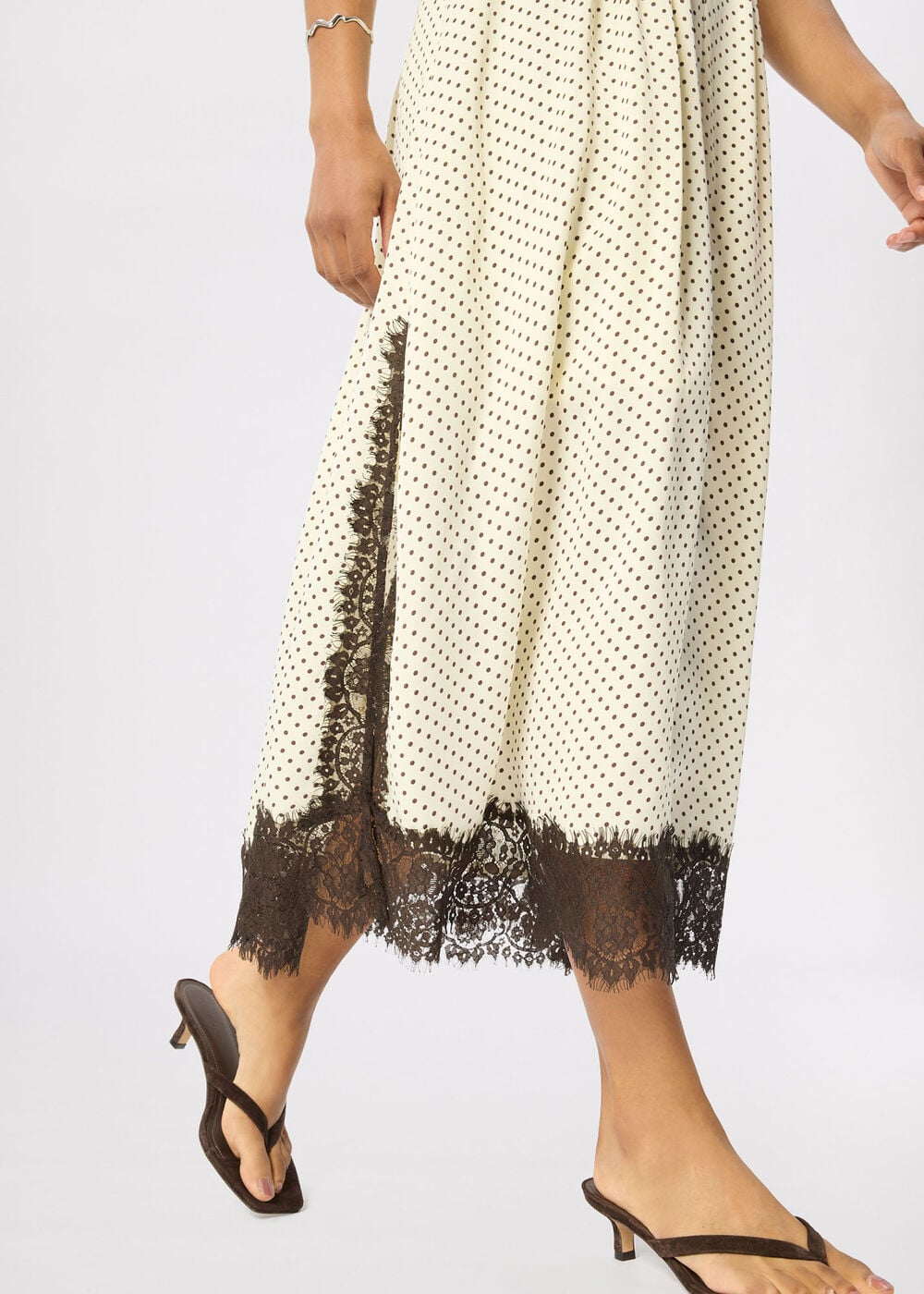 Petite Lace V Neck Spot Midi Dress