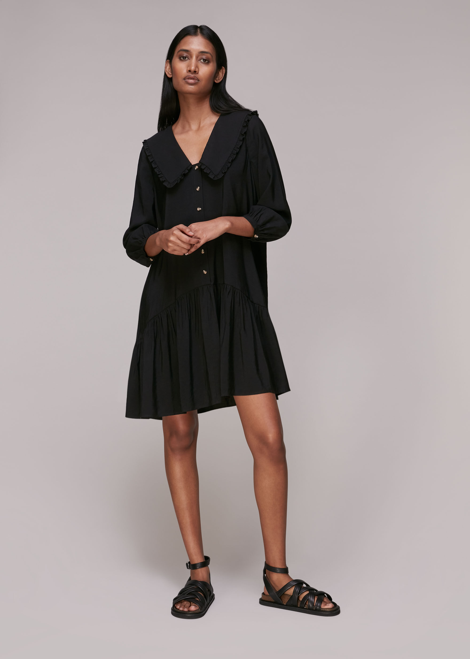Black Collar Detail Trapeze Dress | WHISTLES | Whistles US |