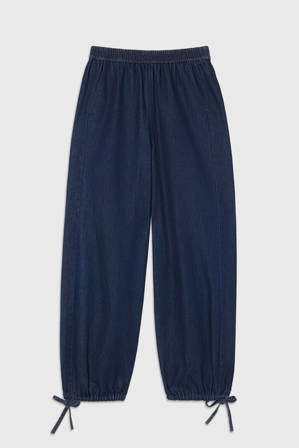 Dark Denim Tie Hem Balloon Trouser