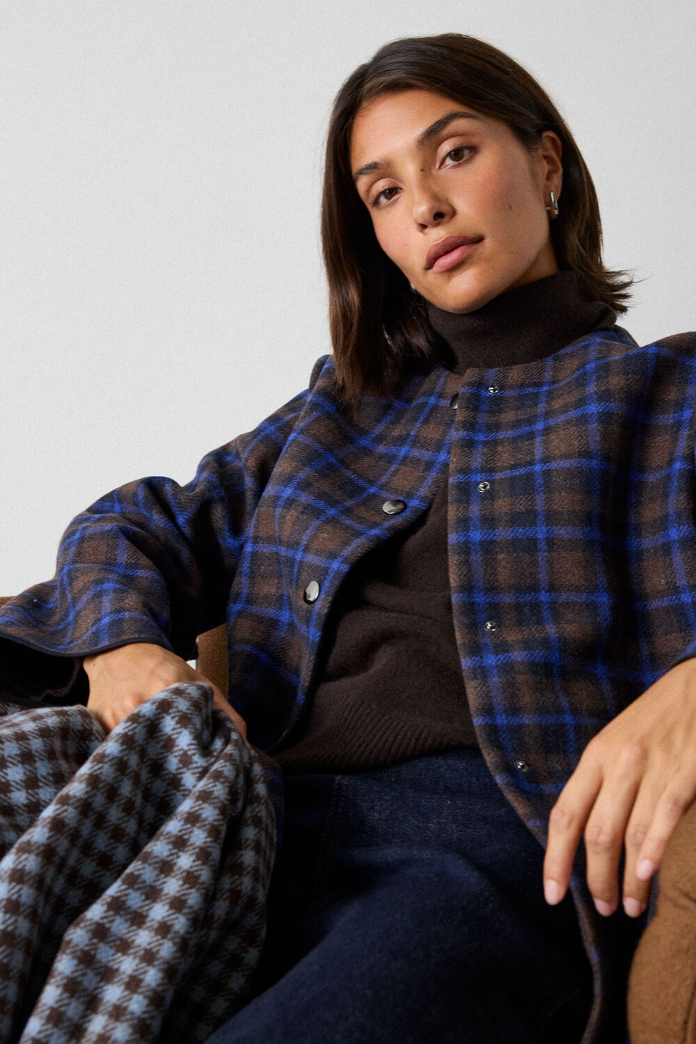 Check Scarf Coat