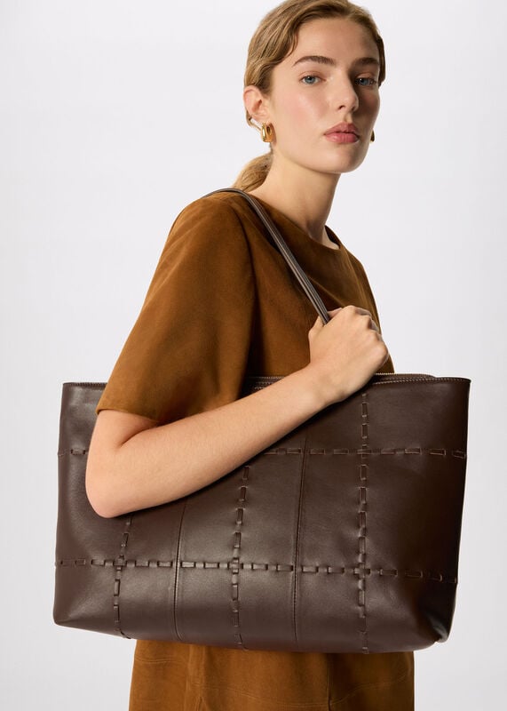 Chocolate Whipstitch Tote Bag