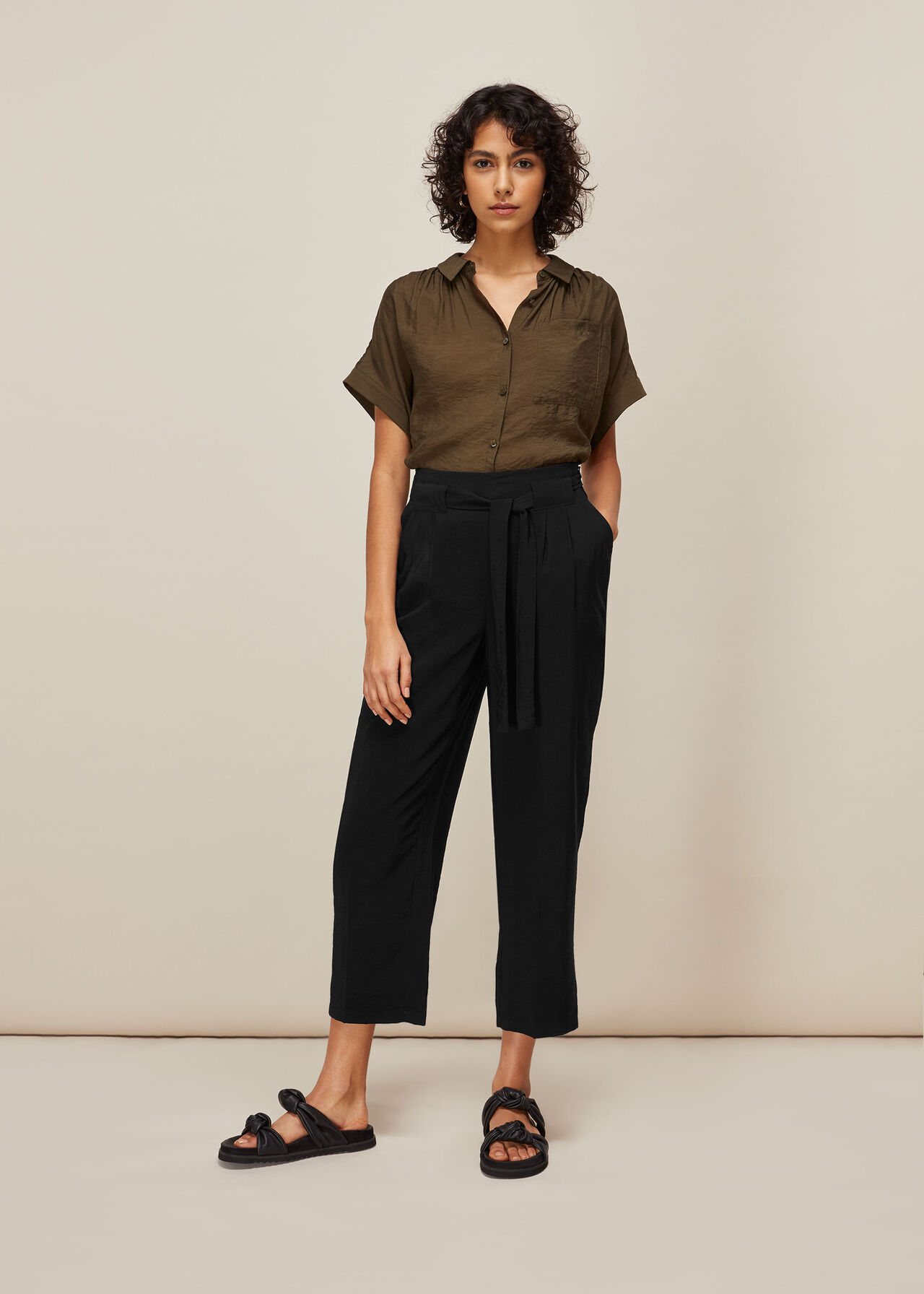Belted Casual Crop Trouser Black