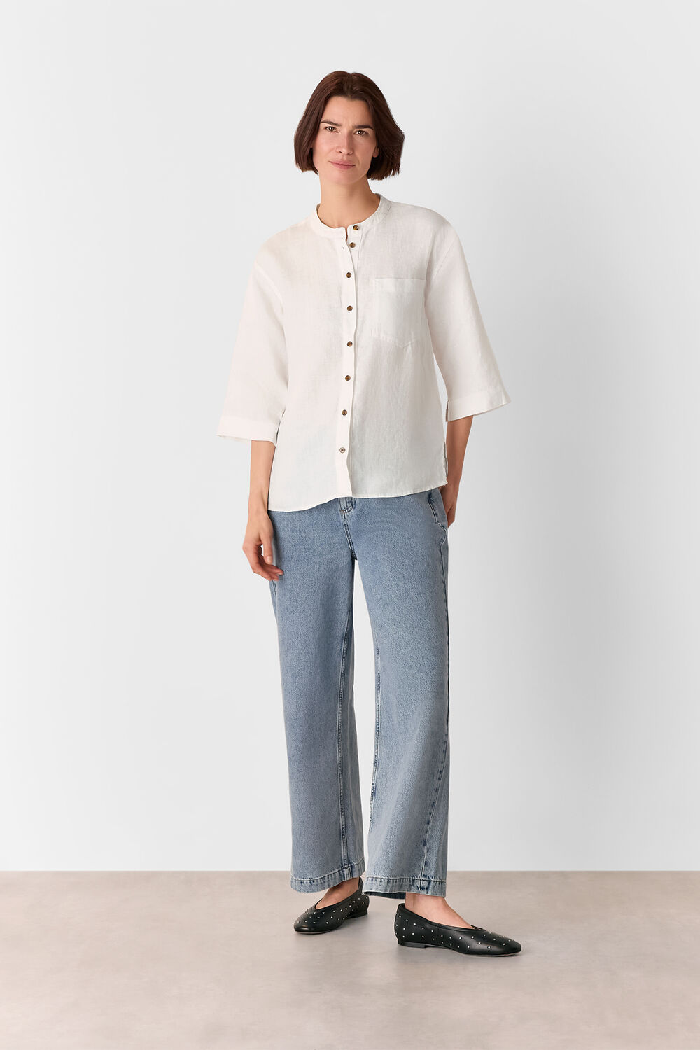 Linen Grandad Collar Shirt