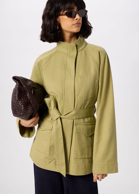 Sage Green Belted Cotton Safari Jacket