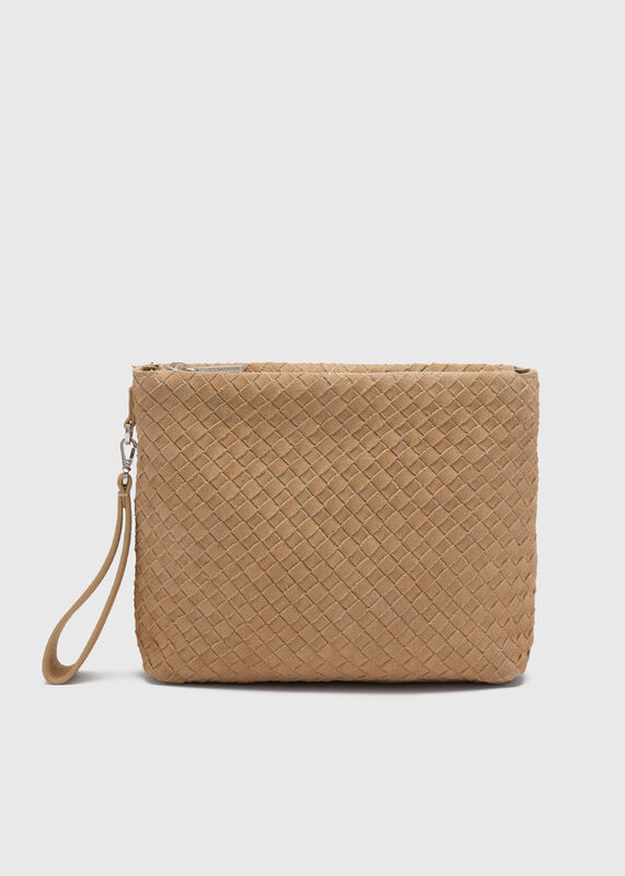 Neutral Avah Woven Suede Zip Clutch