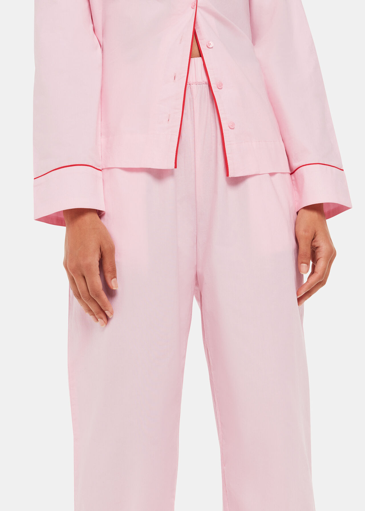 Contrast Piping Button-Up Top and Pants Pajama Set - PINKCOLADA - - $29.95