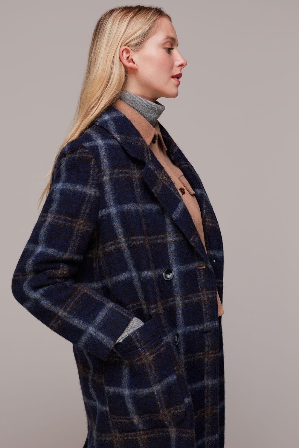 Wool Double Breast Check Coat