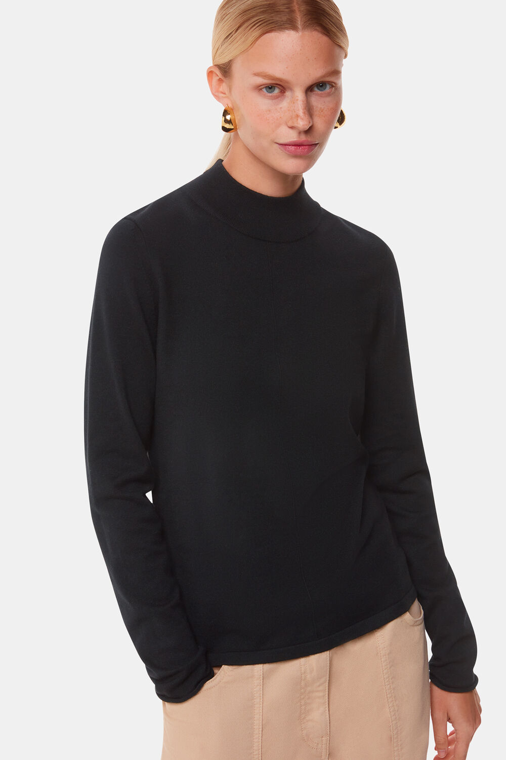Black Mira Funnel Neck Knit