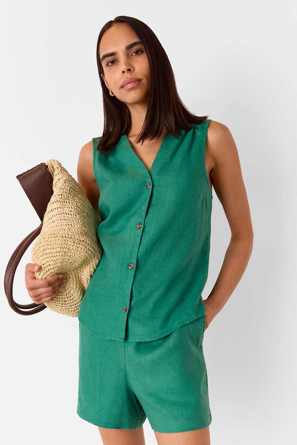 Green Linen Elasticated Short