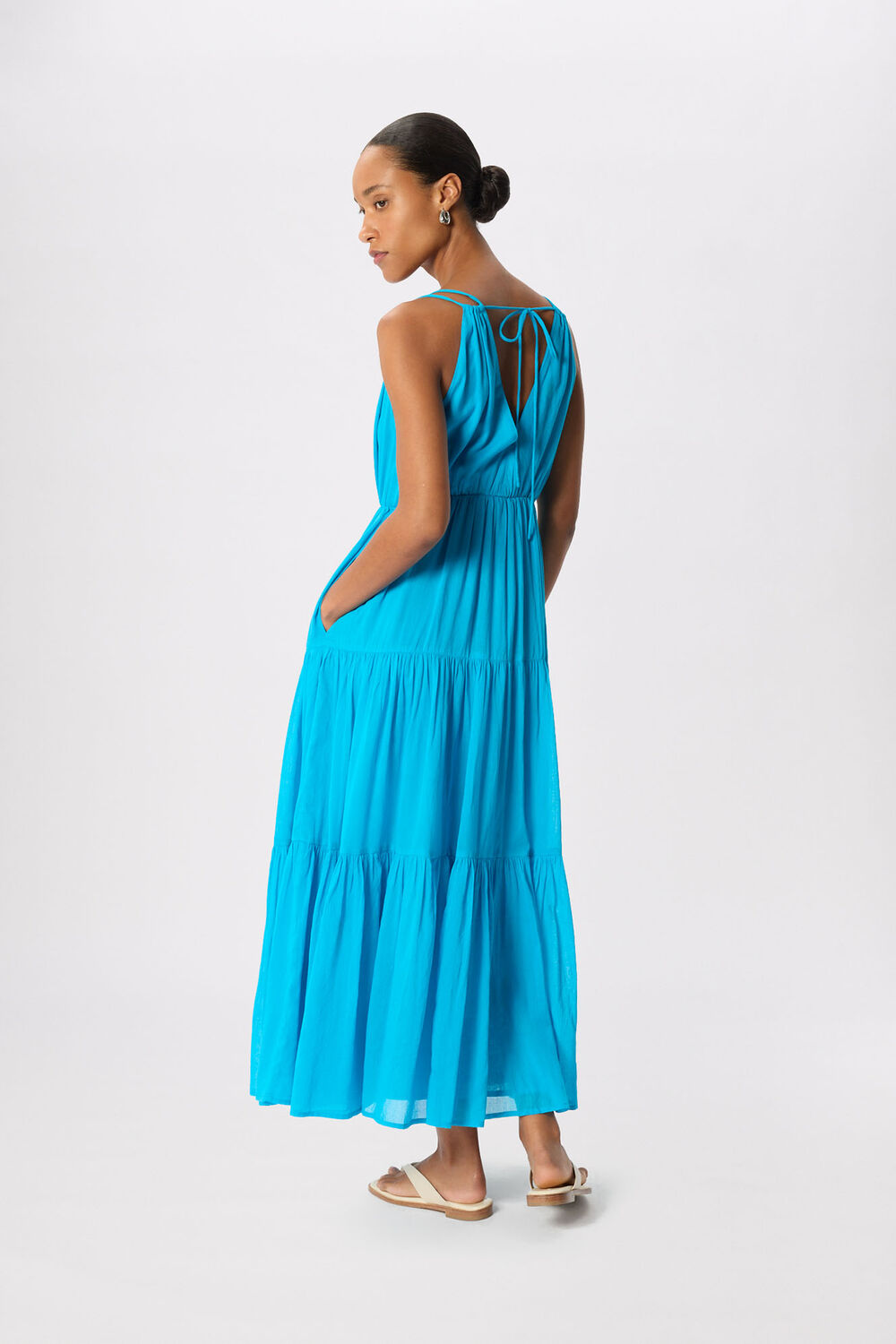 Turquoise Cotton Maxi V Neck Sundress