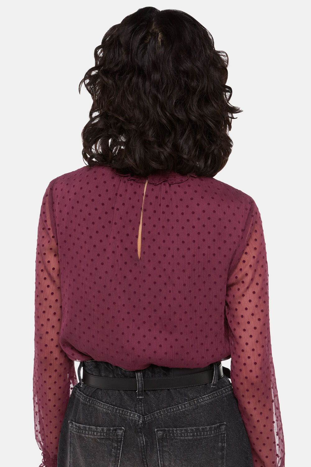 Burgundy Dobby Velvet Shirred Top