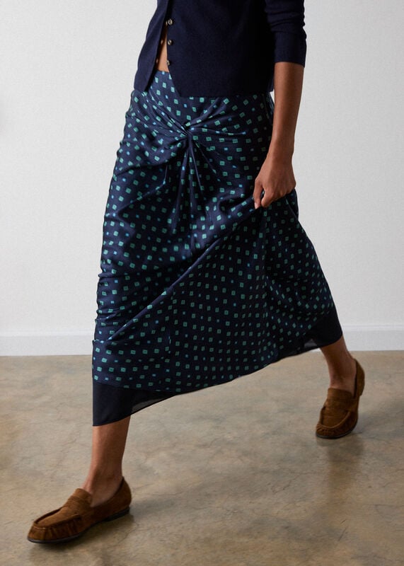 Navy Diamond Geo Twist Midi Skirt