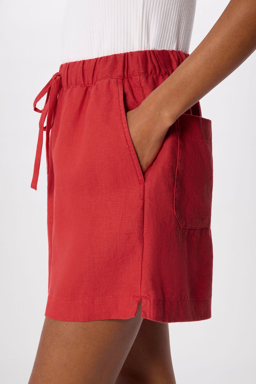Red Linen Elasticated Short