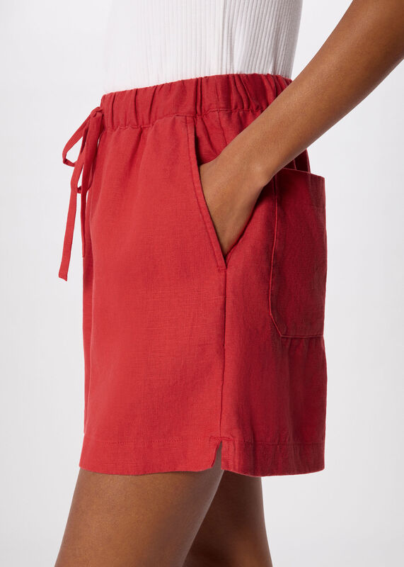 Red Linen Elasticated Short