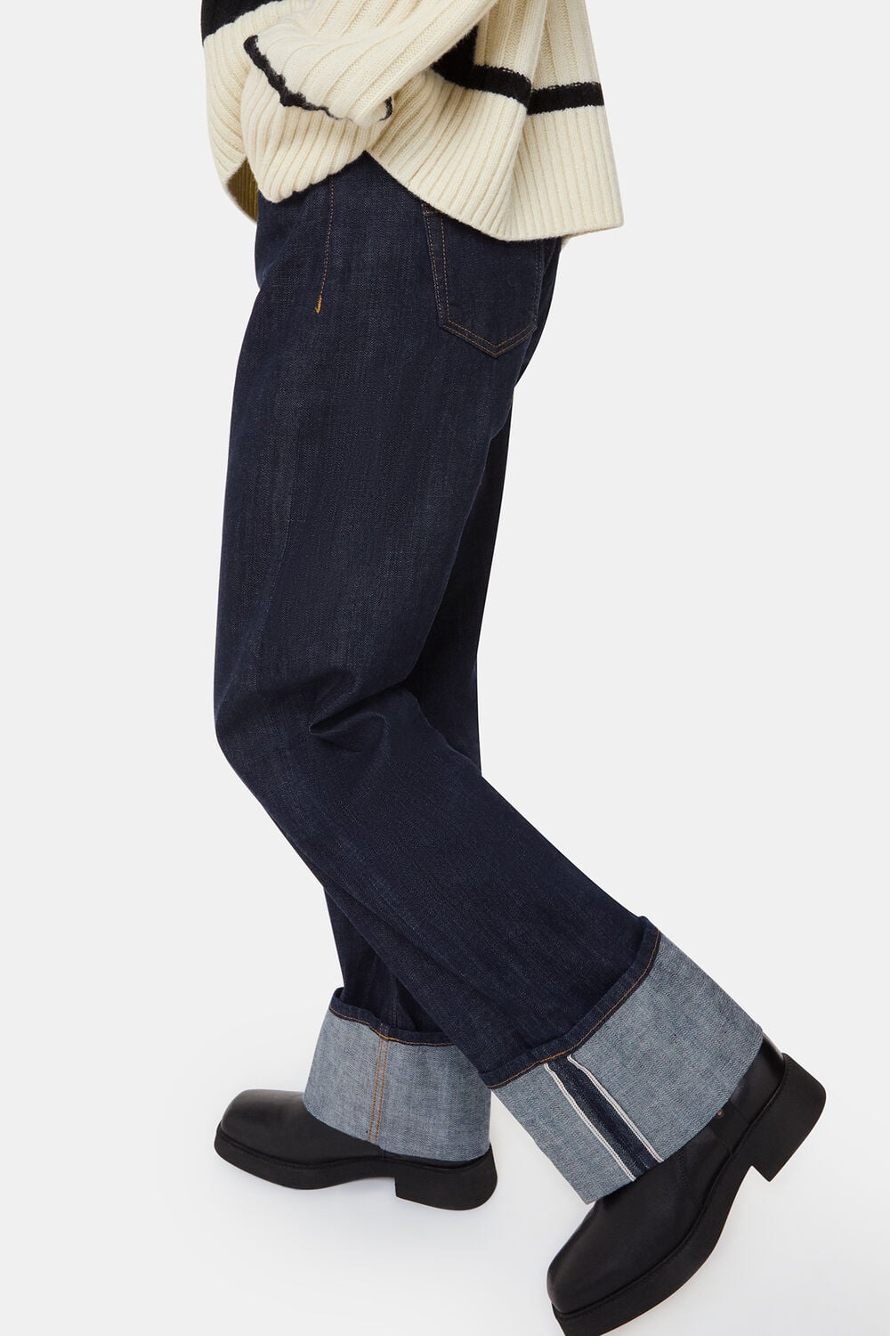 Dark Denim Turn Up Selvedge Jean