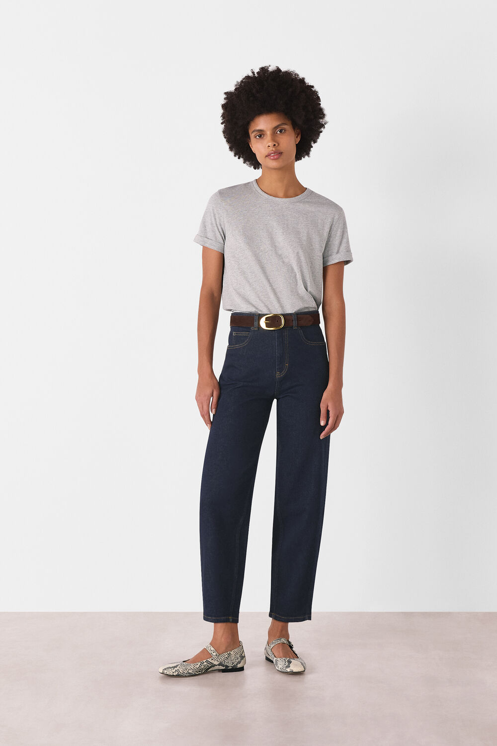 Dark Denim Stretch Barrel Leg Jean