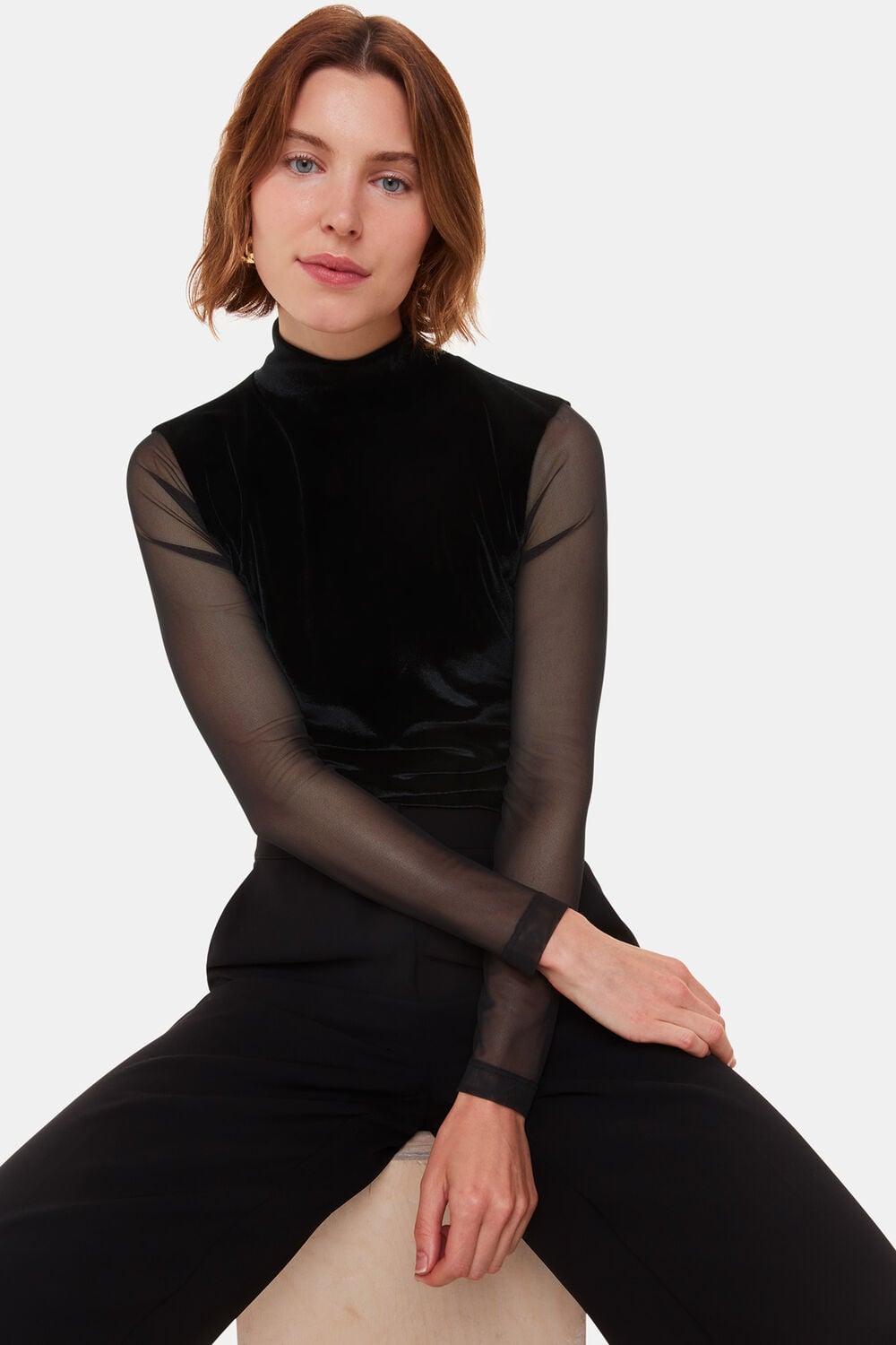Velvet Mesh Sleeve Top