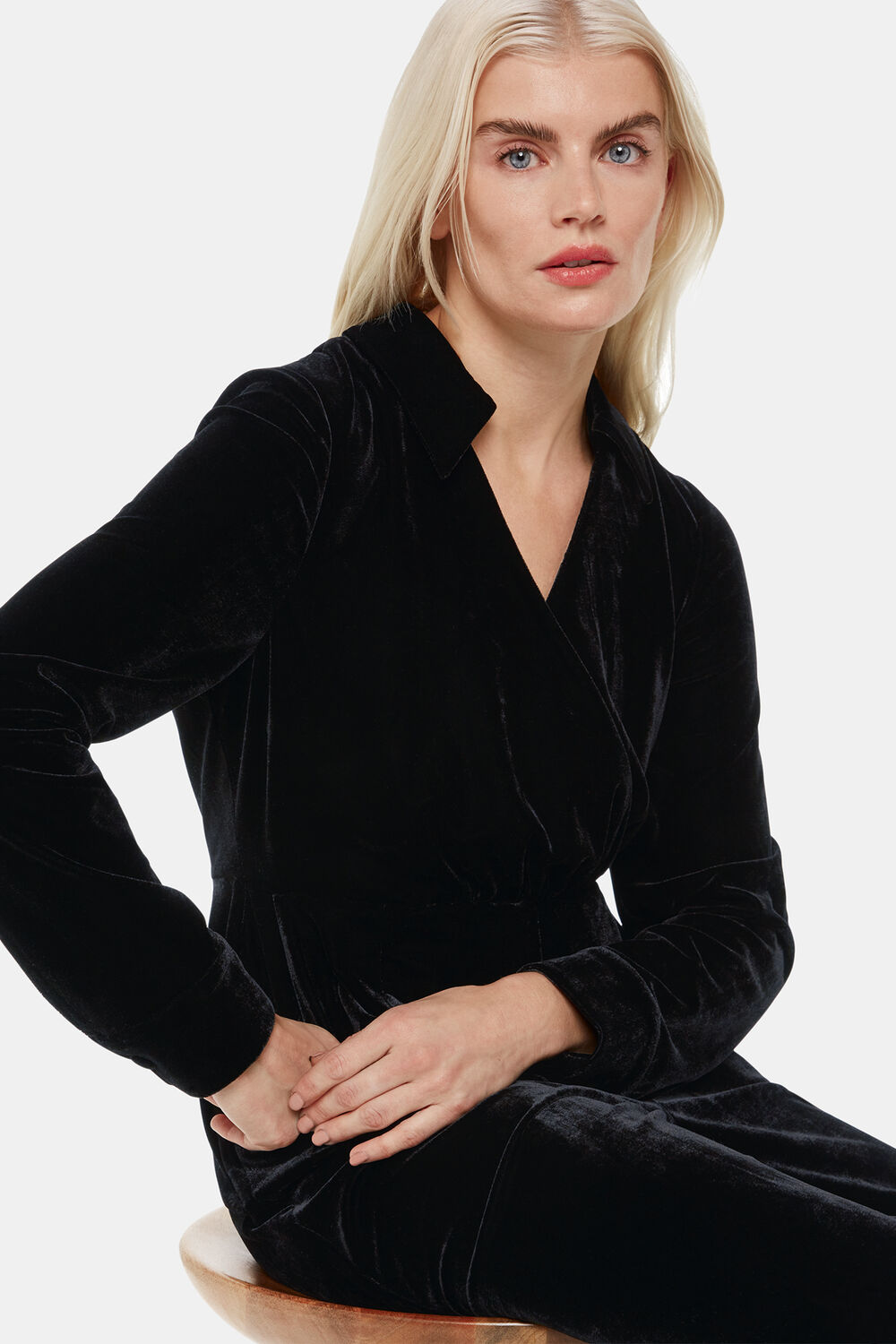 Petite Wrap Velvet Jumpsuit