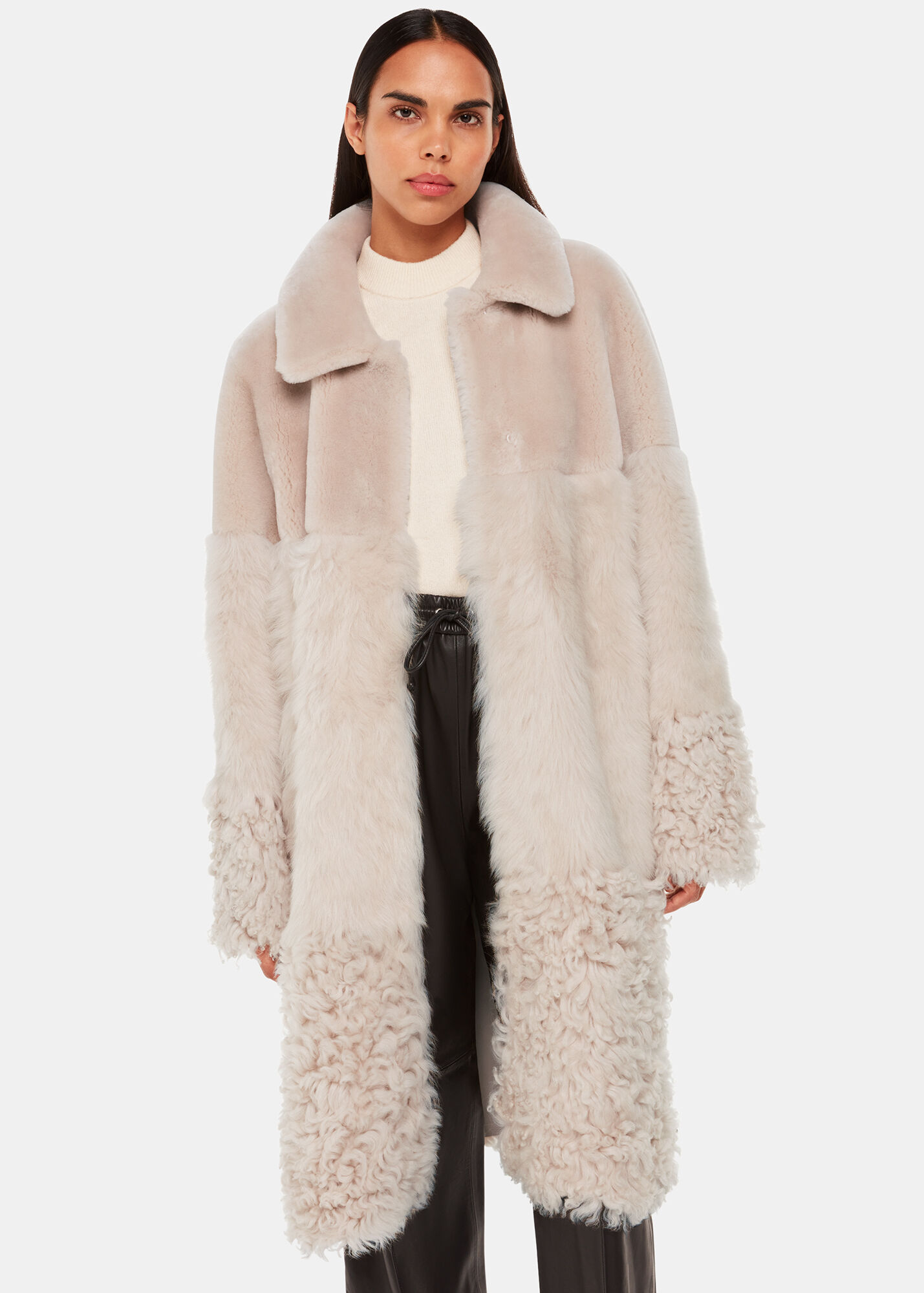 Ivory Cossma Shearling Longline Coat WHISTLES