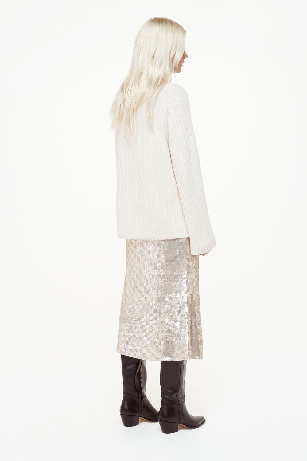 Silver Petite Sequin Midi Skirt