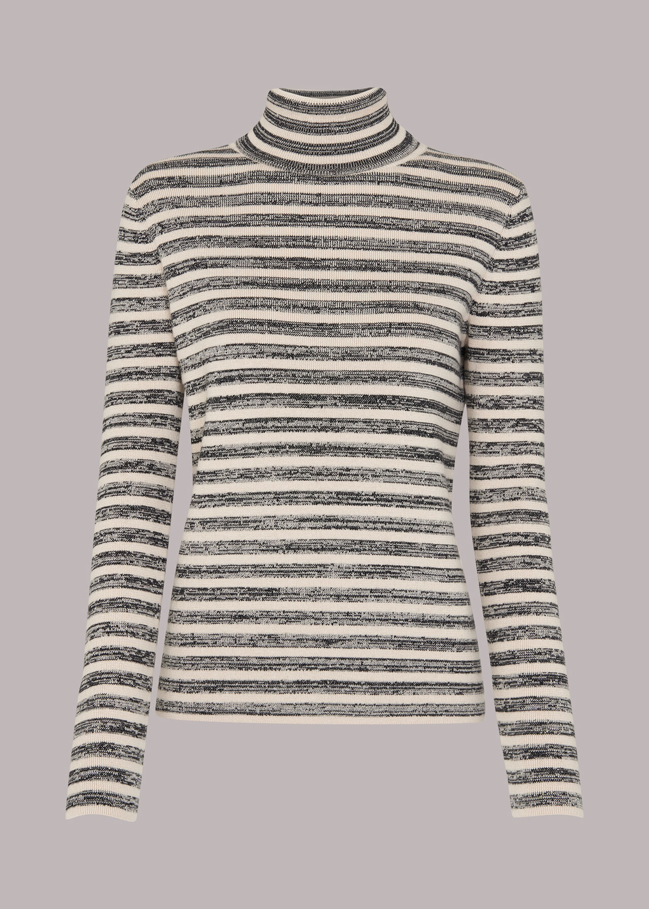 Black/Multi Stripe Polo Neck Knit | WHISTLES