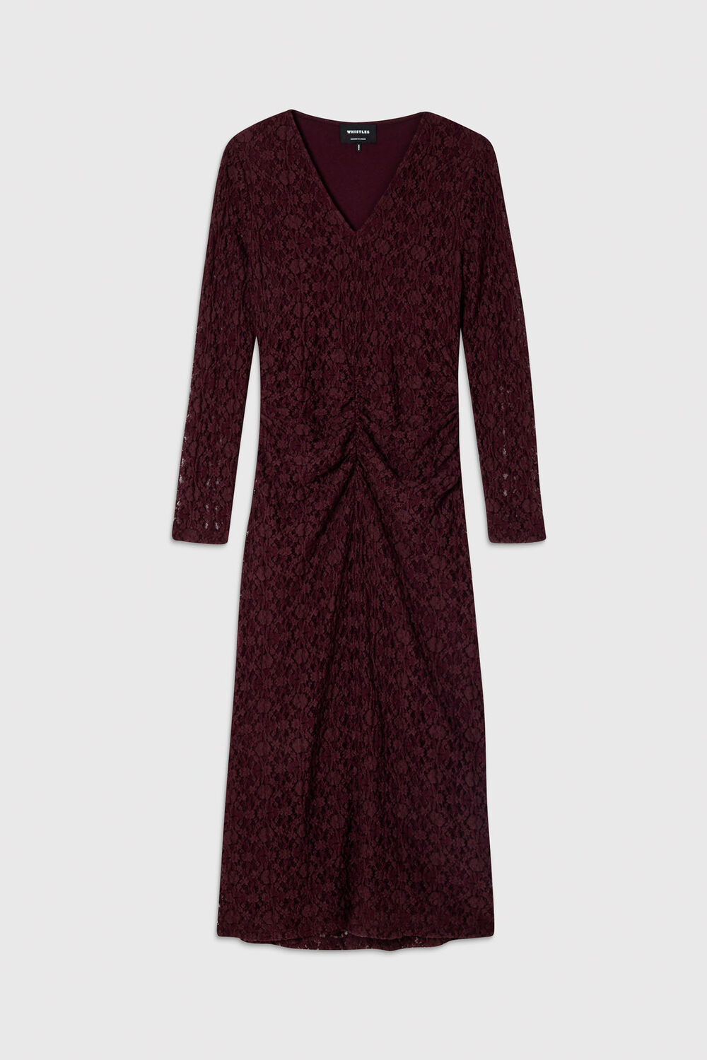 Burgundy Ruched Bodice Lace Dress