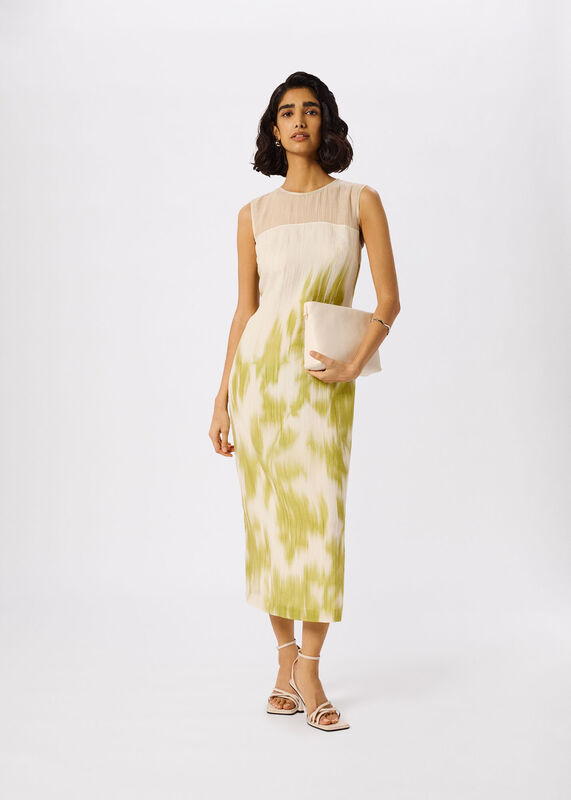 Green Blurred Floral Textured Dress