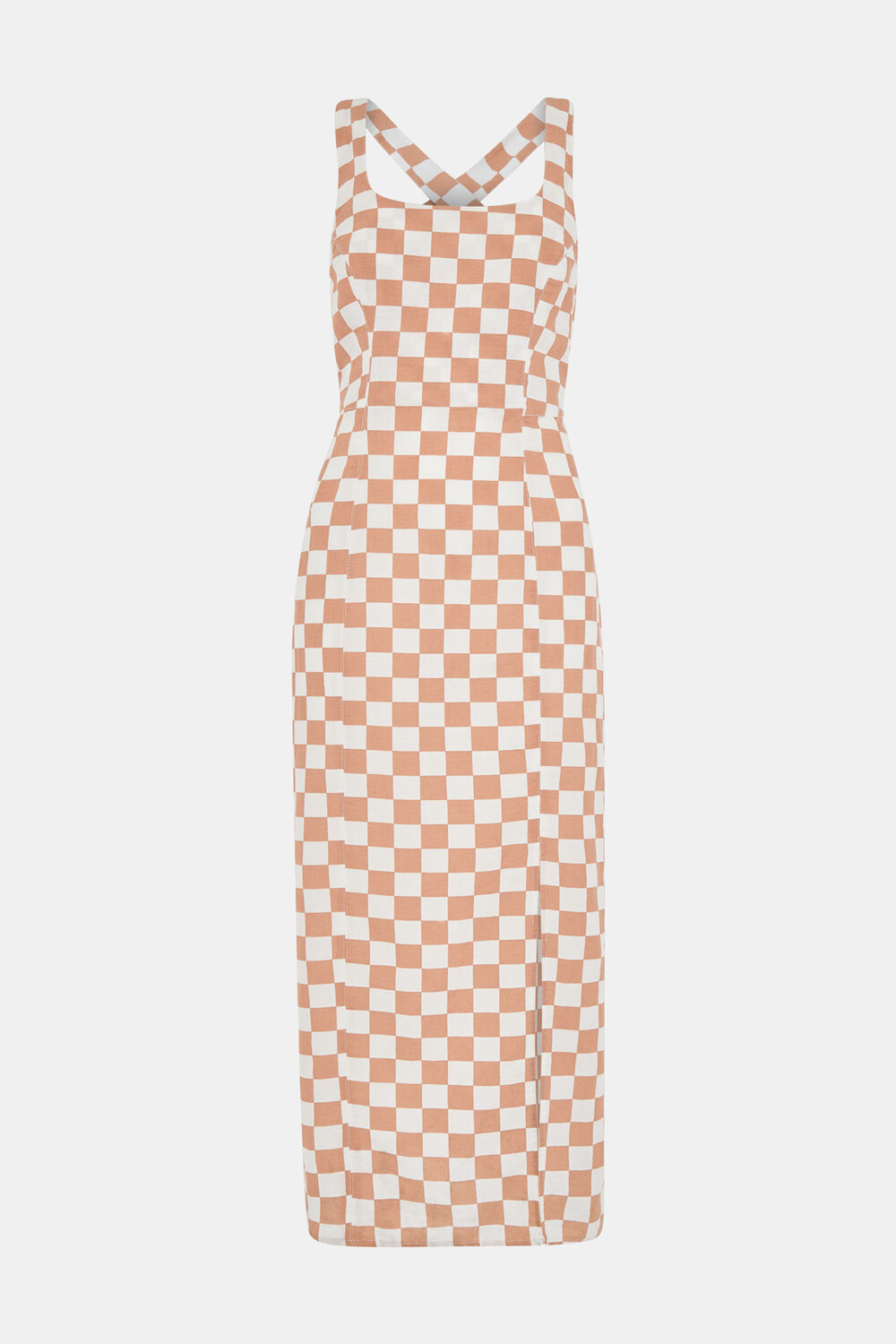 Linen Blend Checkerboard Dress