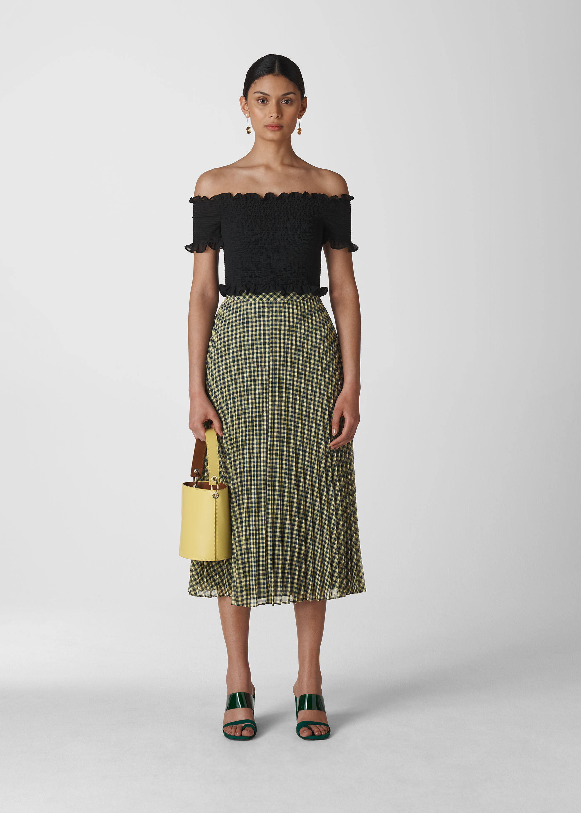 Navy/Multi Gingham Pleated Skirt | WHISTLES | Whistles US |