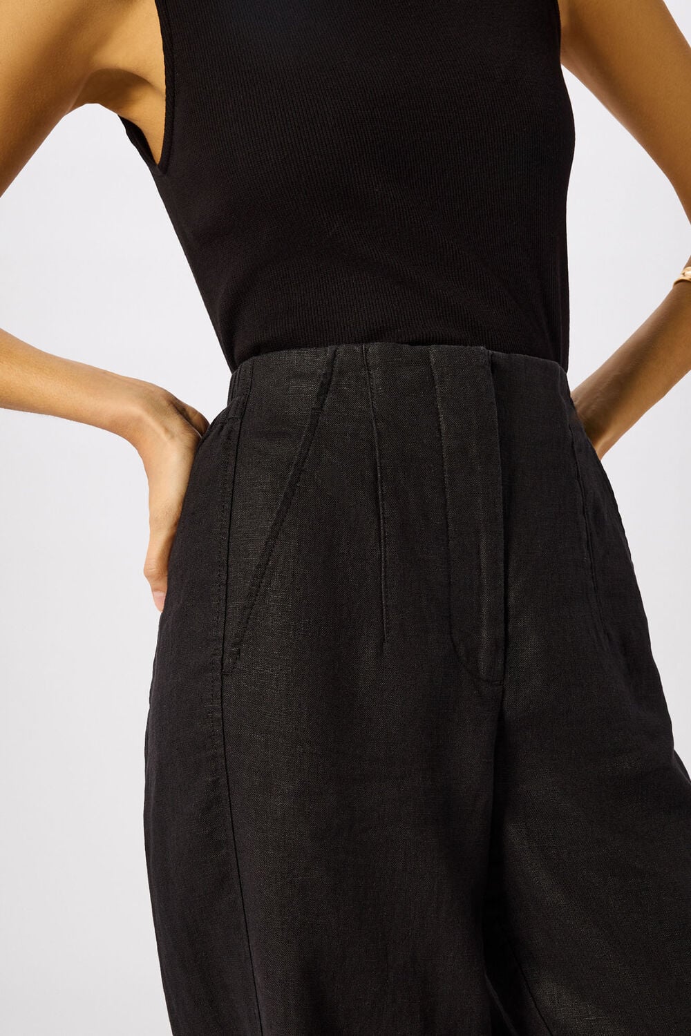 Petite Linen Barrel Leg Trouser