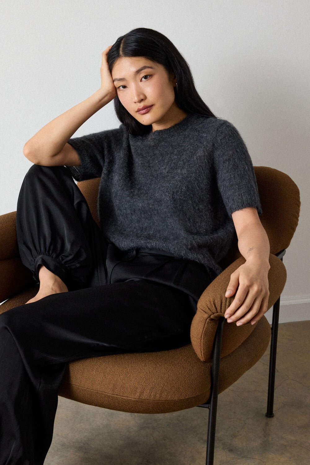 Dark Grey Alpaca Mix Knitted Tee