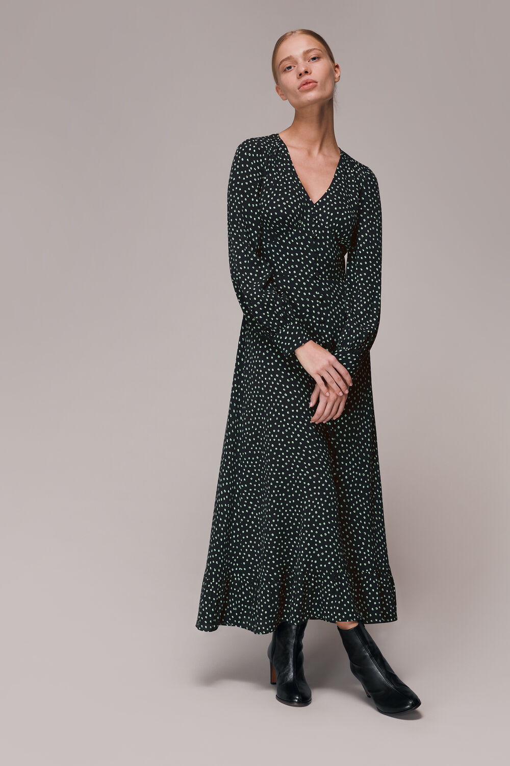 Stamp Spot Print Midi Dress