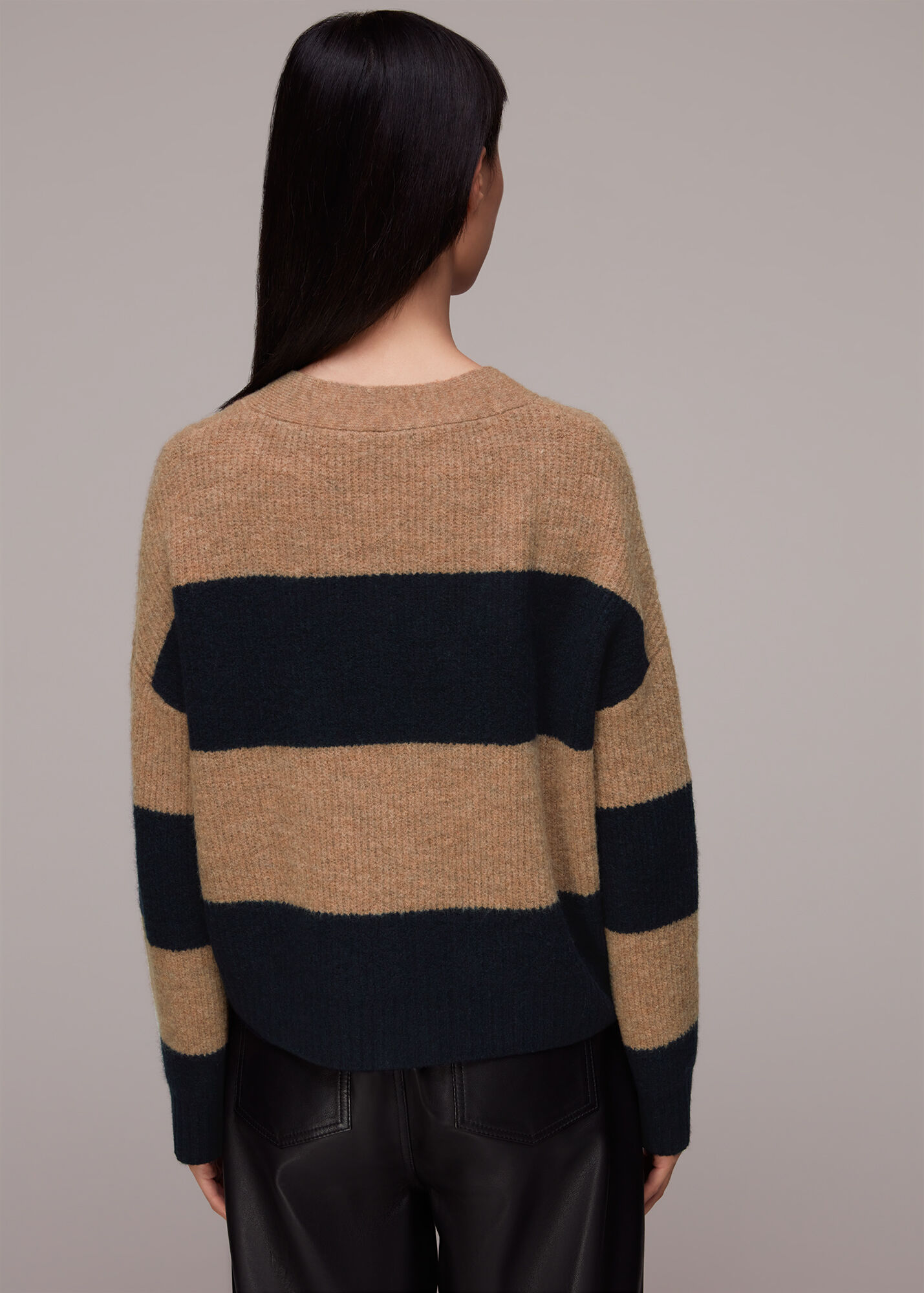 Navy/Multi Stripe Ribbed Cardigan WHISTLES