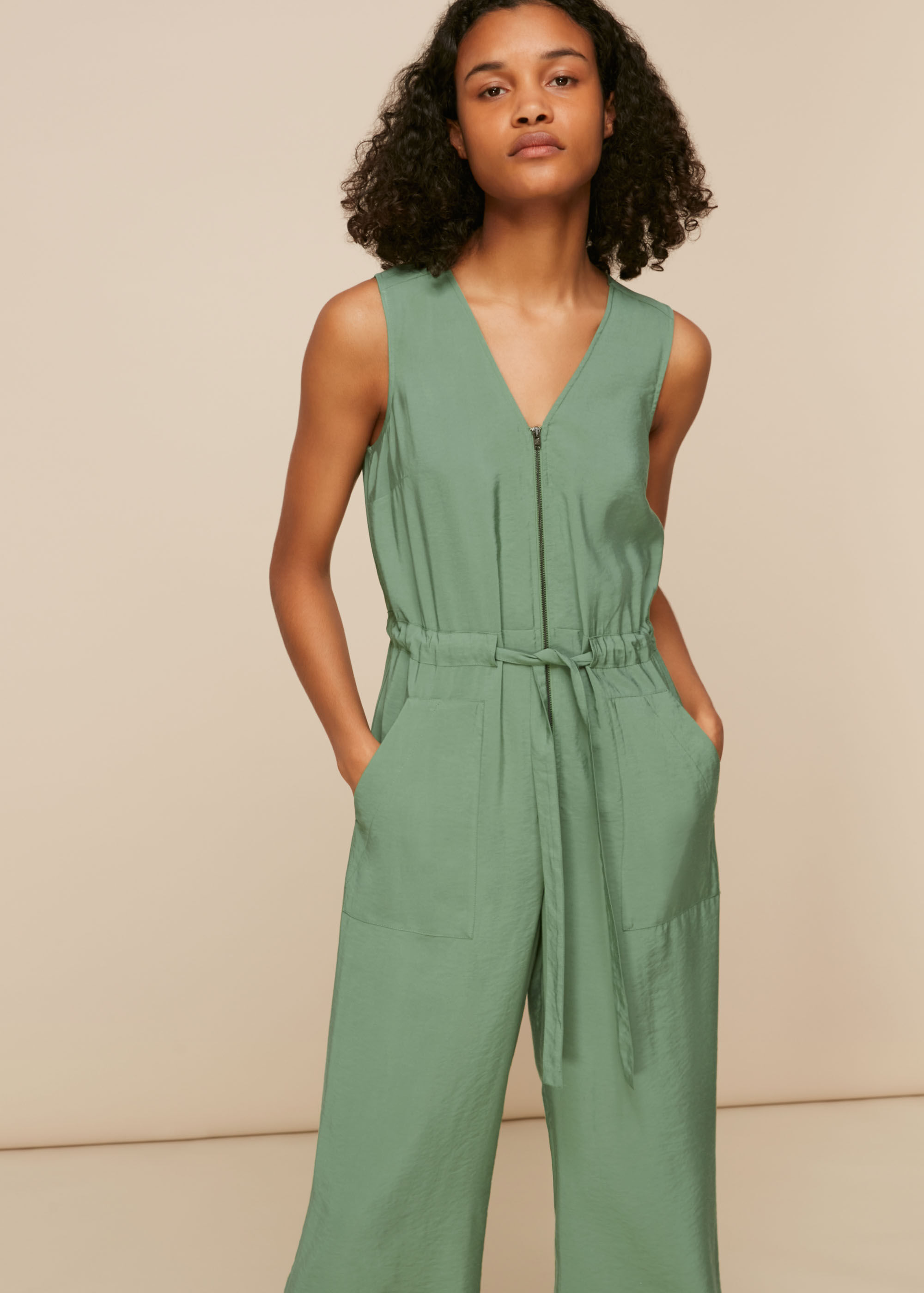 Green Corey Zip Casual Jumpsuit