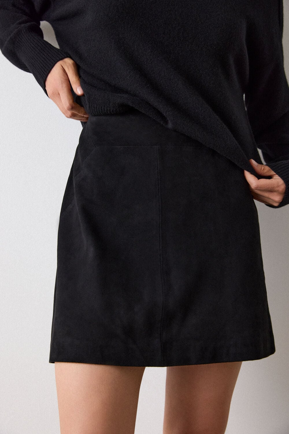 Black Suede A Line Mini Skirt