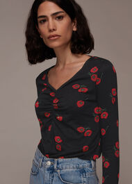 Poppy Print Ruched Neck Tee