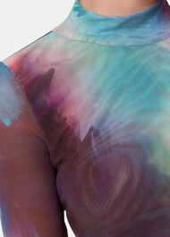 Oil Paint Print Mesh Top