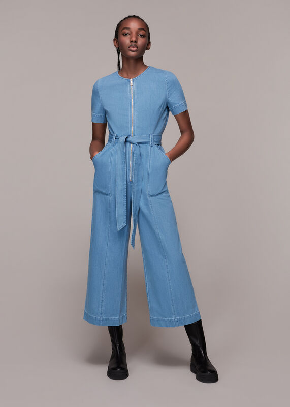Short Sleeve Denim Jumpsuit