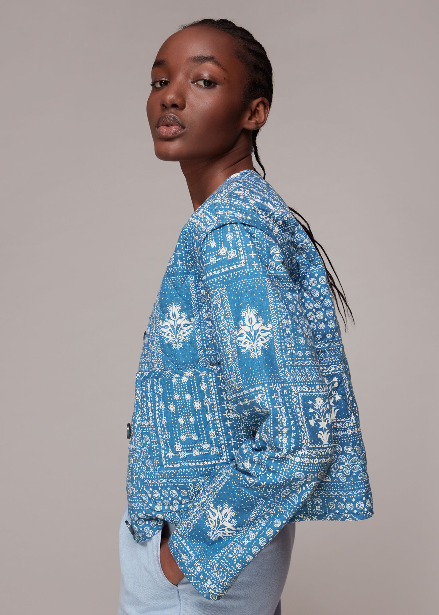 Printed quilted jacket top
