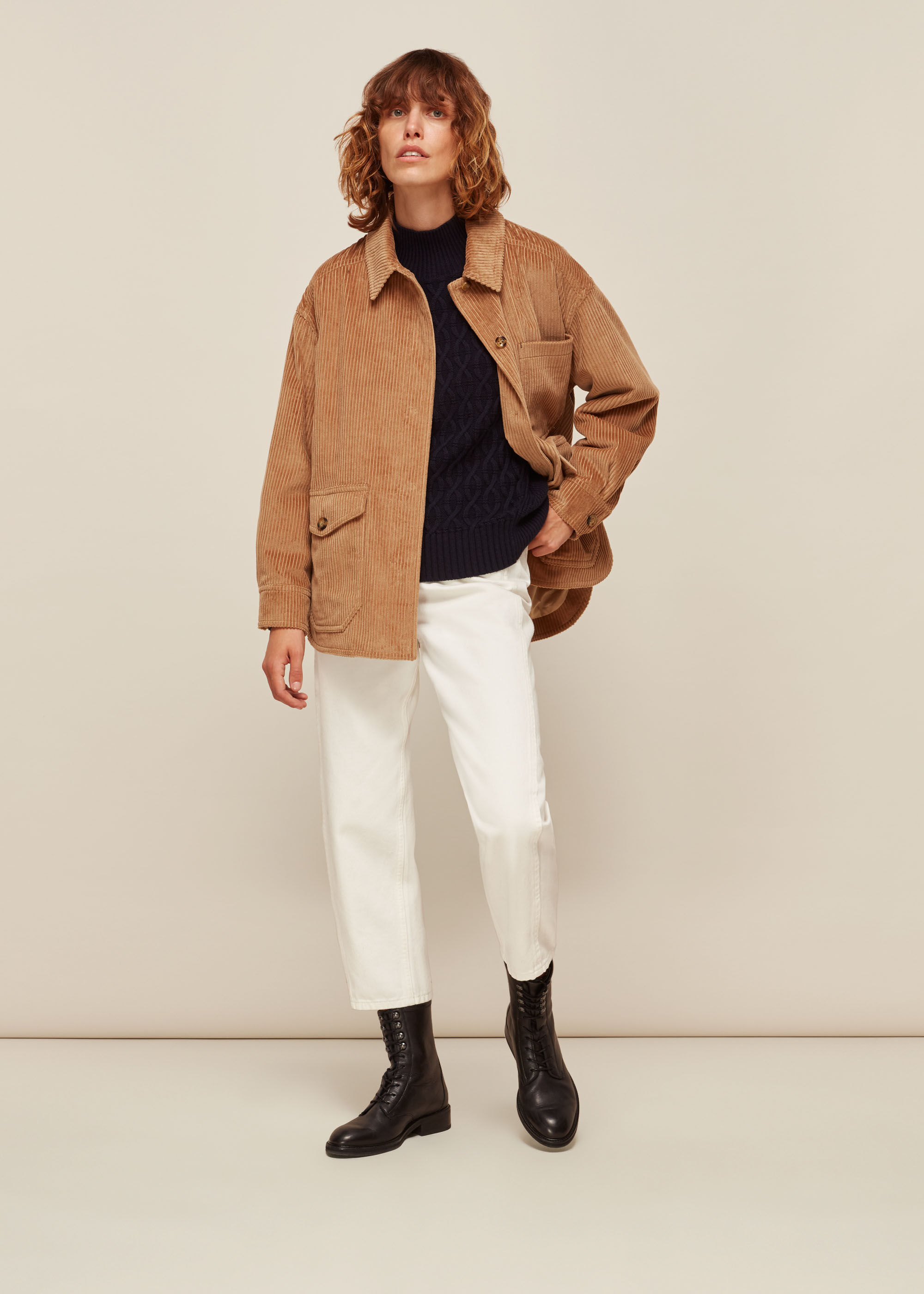 Neutral Corduroy Button Up Jacket 