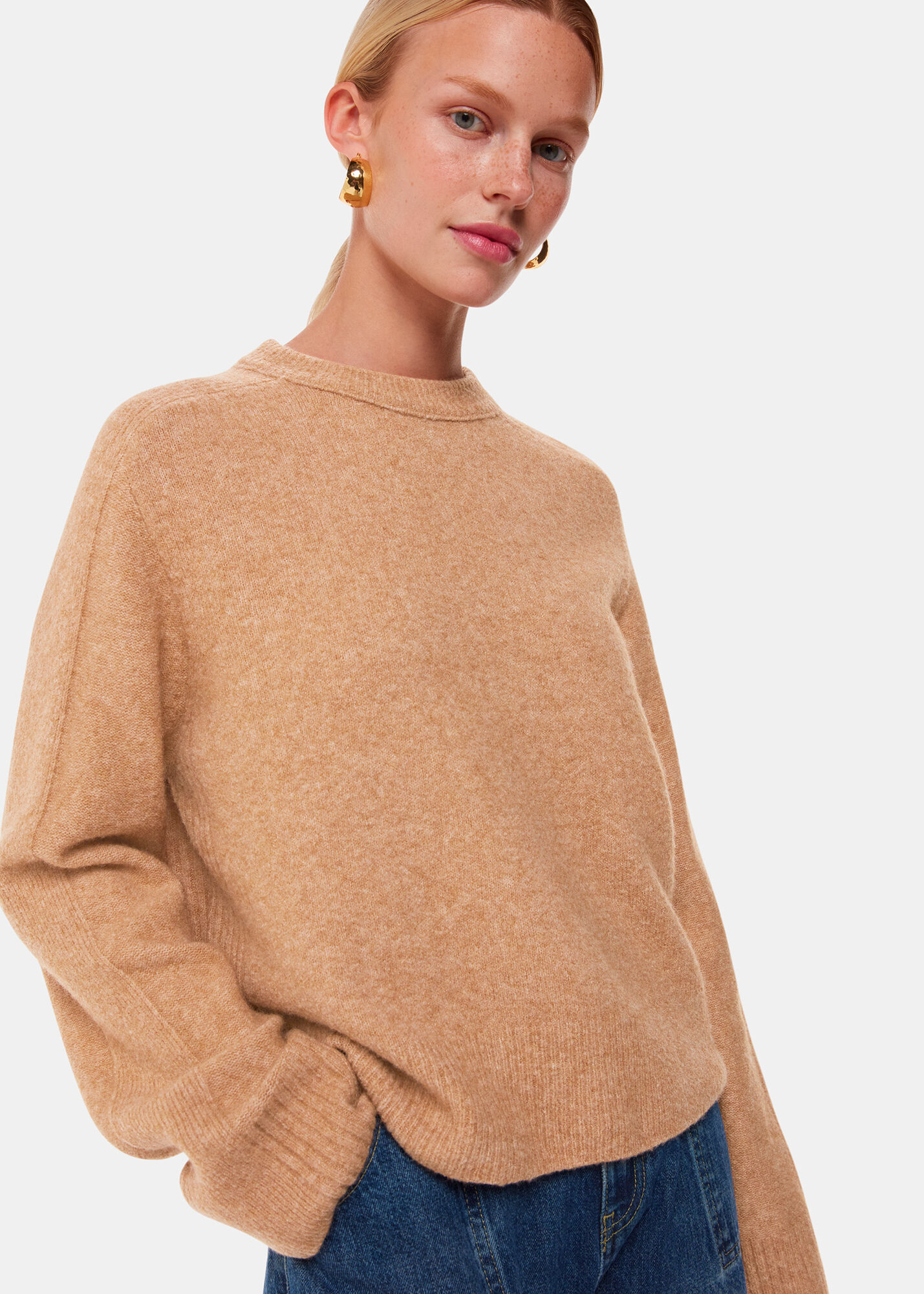 Women's Camel Wool Mix Crew Neck Sweater | Whistles US |