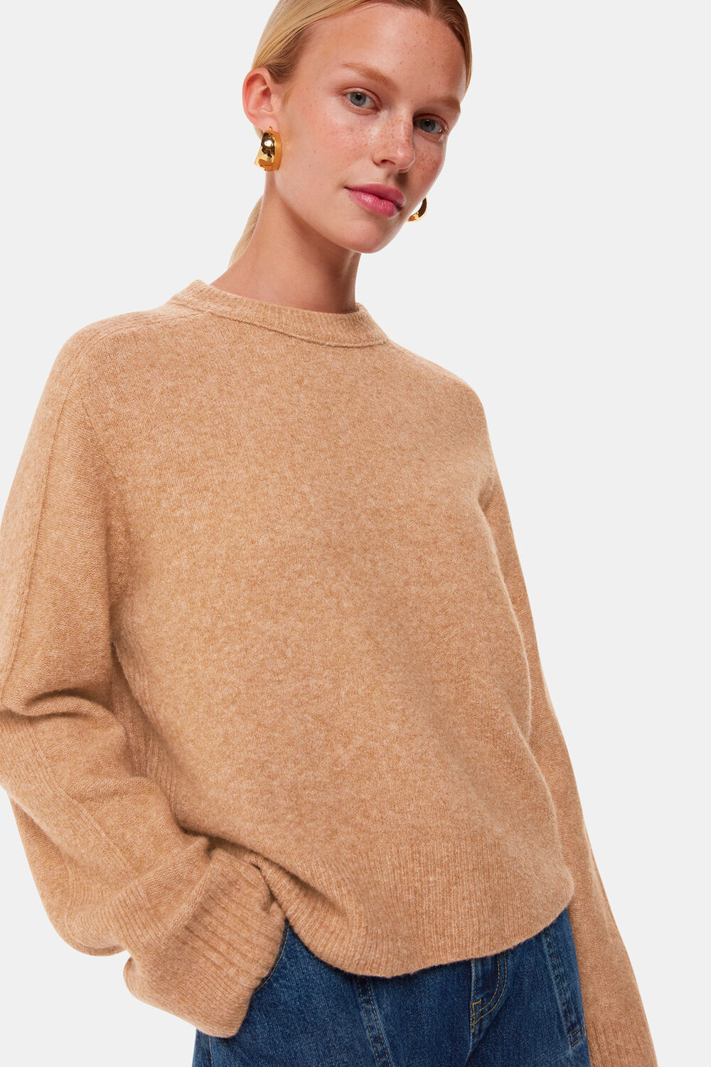 Camel Alana Wool Mix Crew Neck Sweater