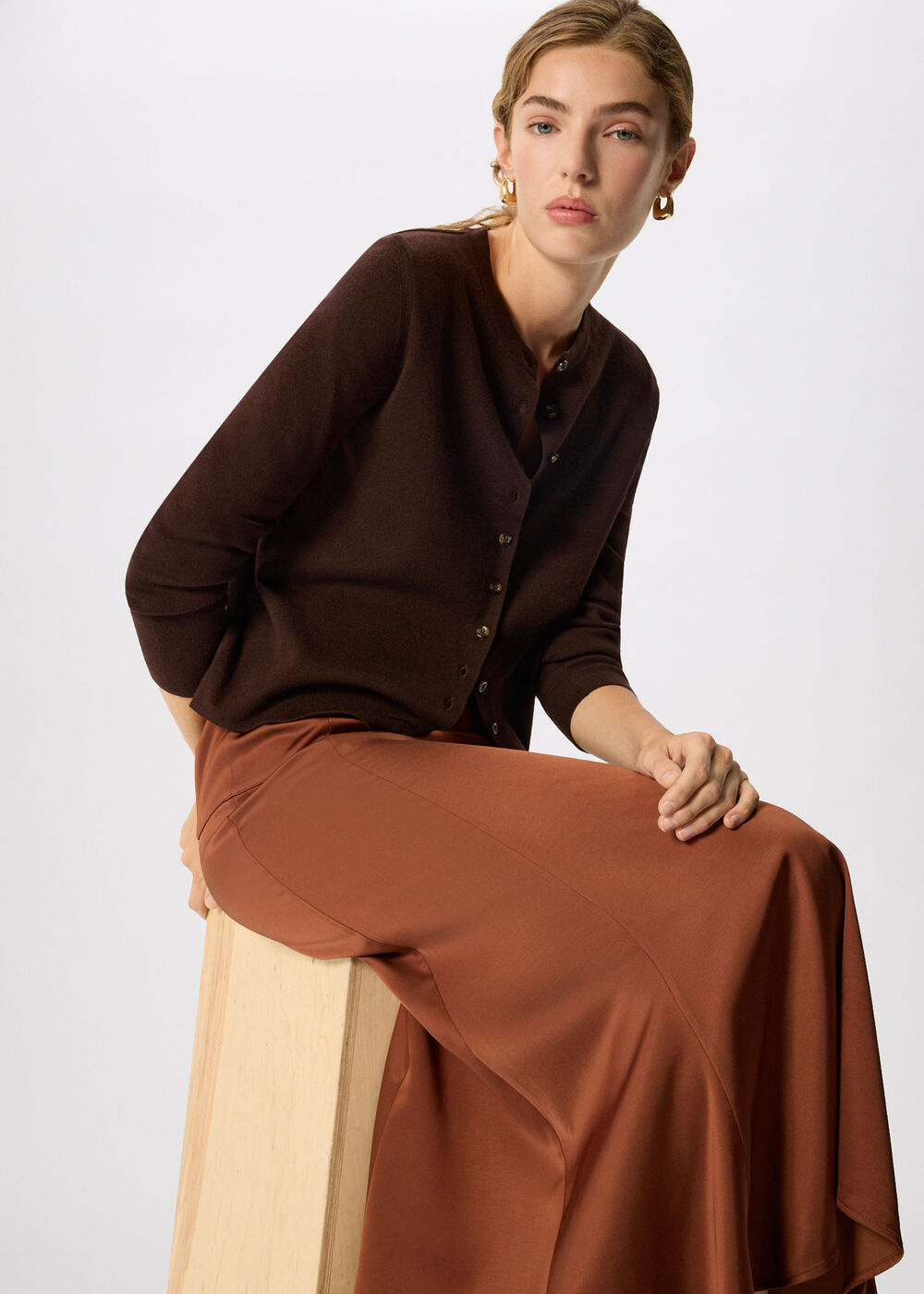 Panel Waist Satin Midi Skirt