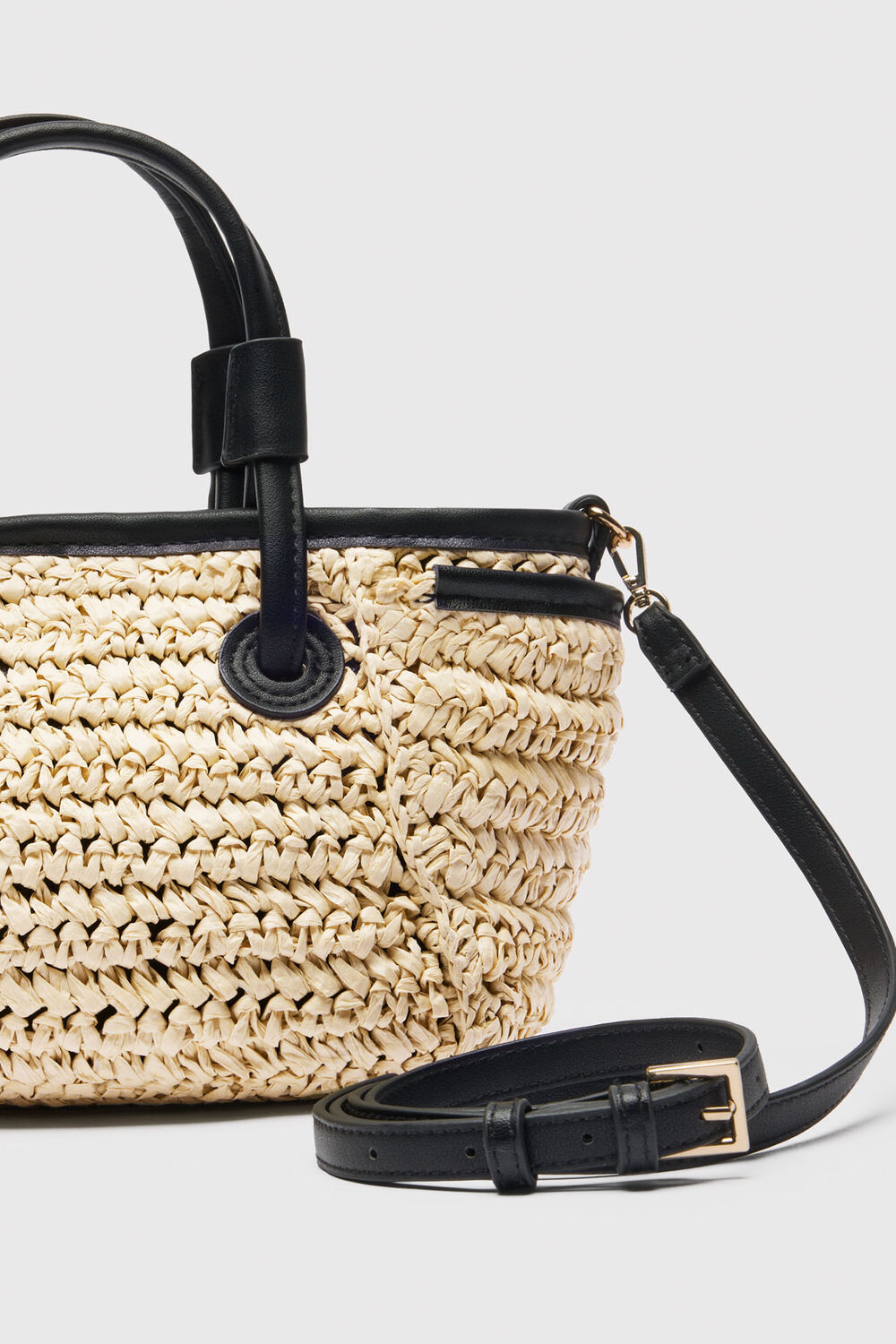 Neutral Aylin Mini Straw Tote Bag