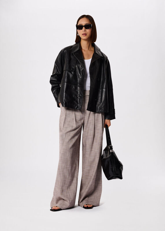 Black Short Leather Trench