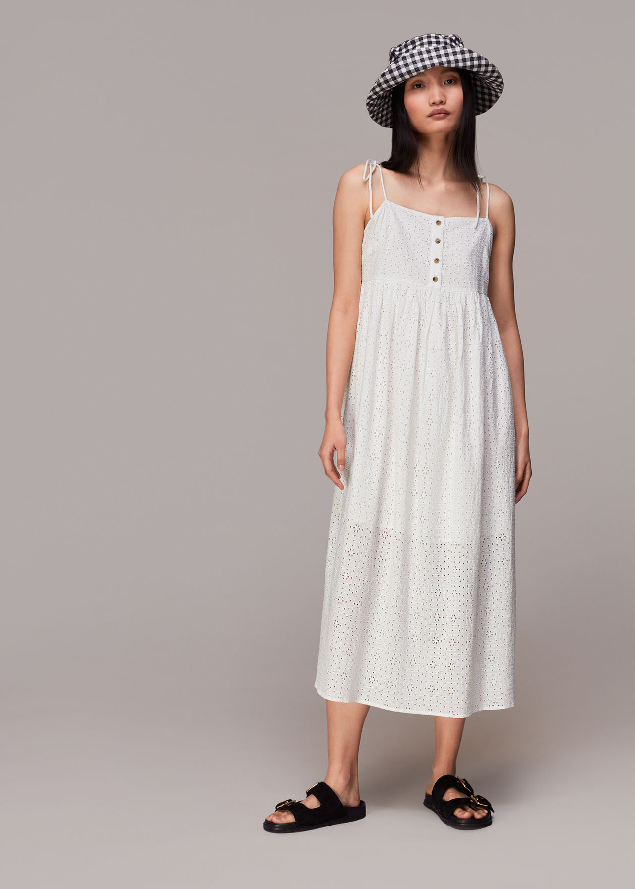 White Mabel Broderie Midi Dress | WHISTLES | Whistles UK